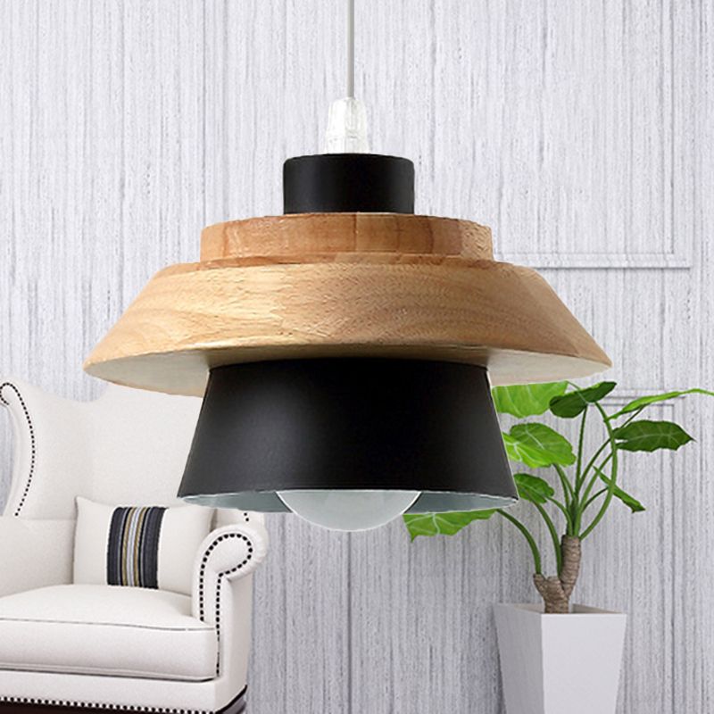 Macaron Style Mushroom Pendant Light Metal Wood 1 Light Hanging Light for Restaurant