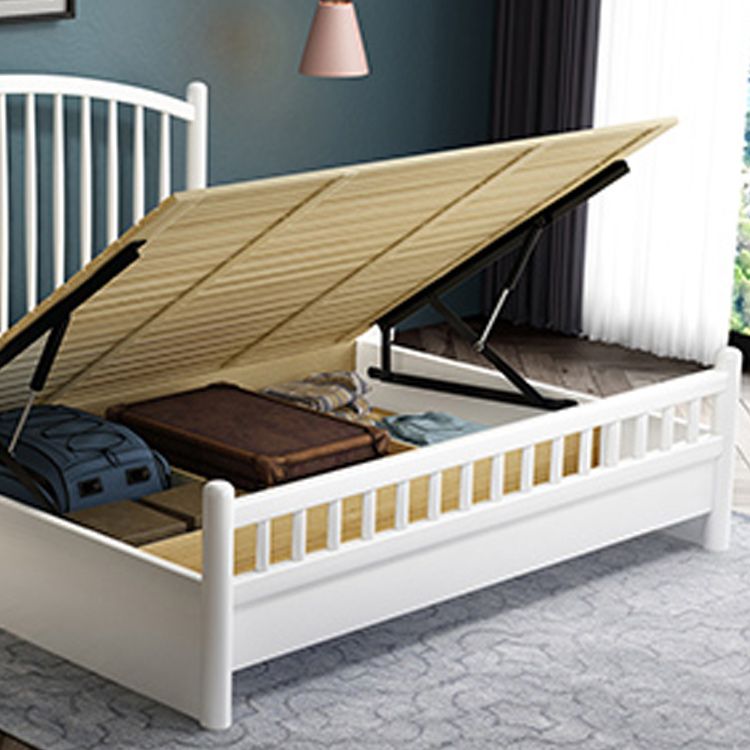Contemporary Wood Slat Bed Arched Headboard Bed Set in White