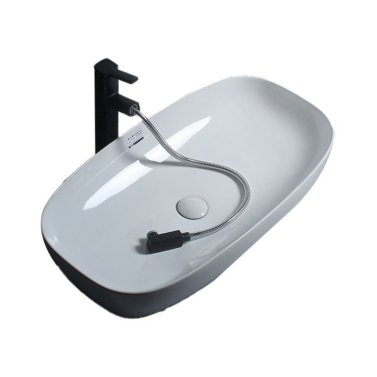 Porcelain Trough Sink Modern Simple Trough Bathroom Sink with Faucet Included