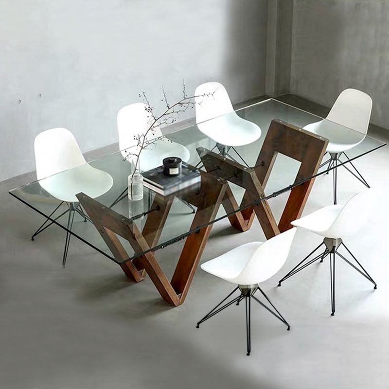 Solid Wood Contemporary Rectangle Dining Table Glass Top Table for Dining Room