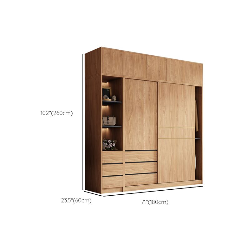 Contemporary Wood Wardrobe Armoire Freestanding Adjustable Shelves Wardrobe with Drawers