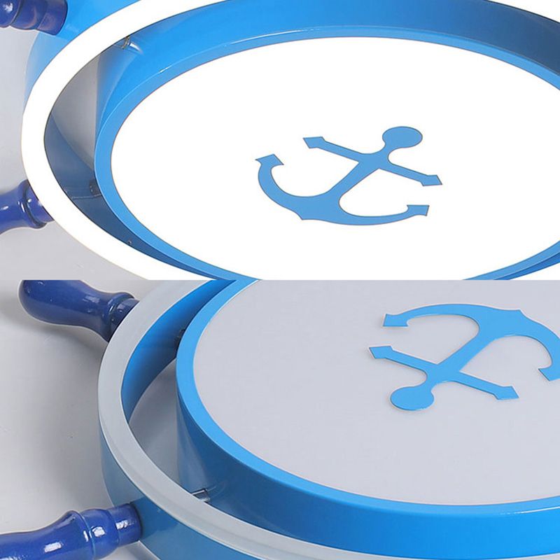 Plafonnier LED pour chambre à coucher, plafonnier bleu méditerranéen avec abat-jour en métal ancre