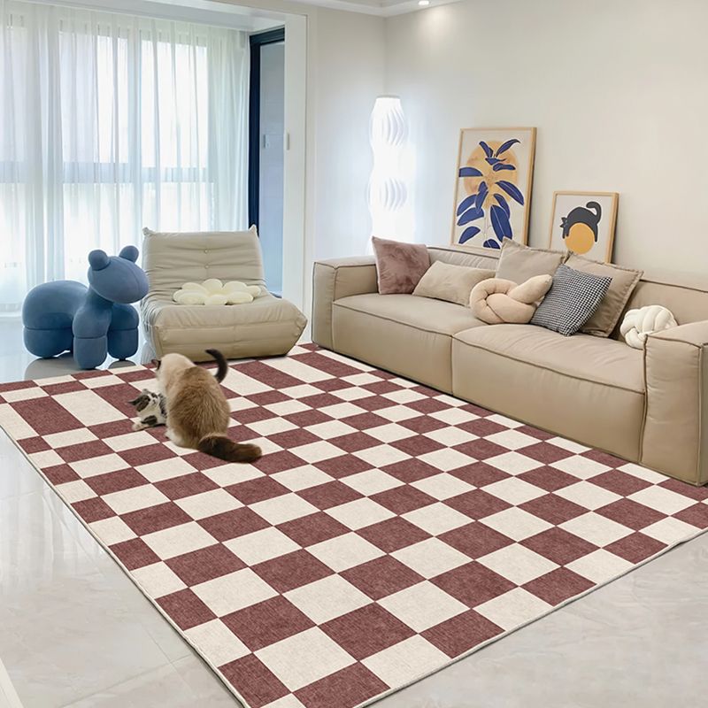 Contemporary Checkered Pattern Carpet Polyester Indoor Rug Pet Friendly Area Rug for Home Decoration