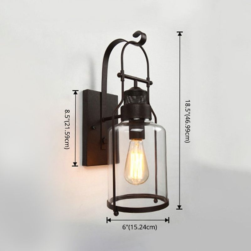 Cylinder Clear Glass Wall Mount Lamp 1-Light Vintage Coastal Wall Lighting Fixture for Hallway