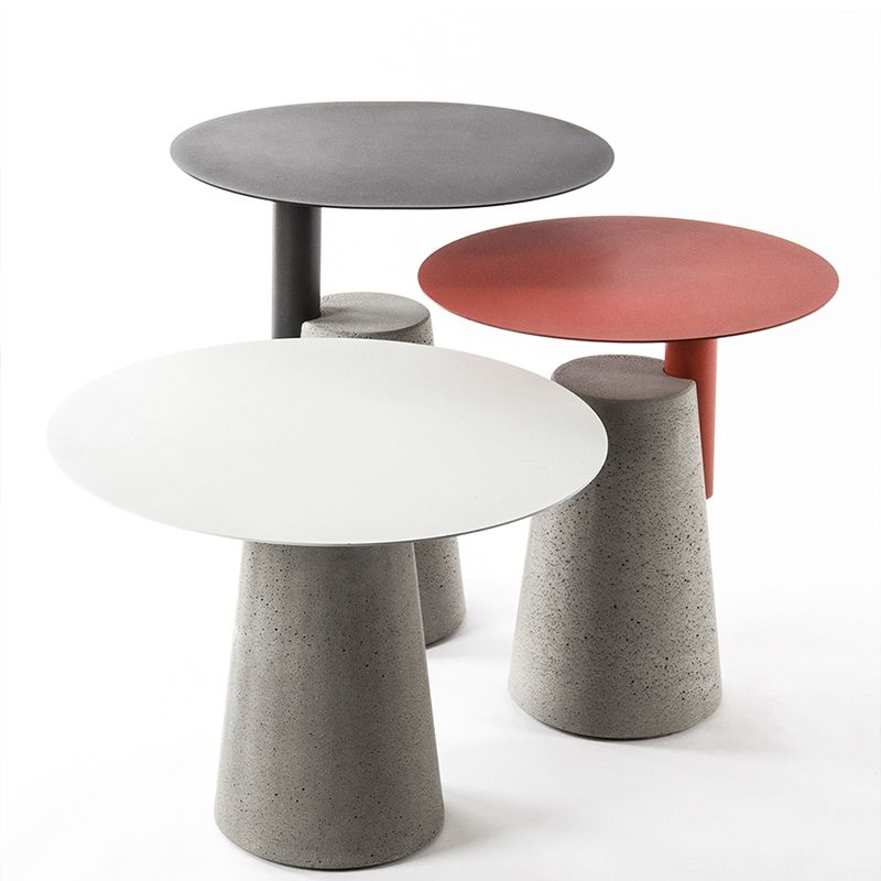 Concrete Side Table Modern Pedestal Round End Table for Living Room