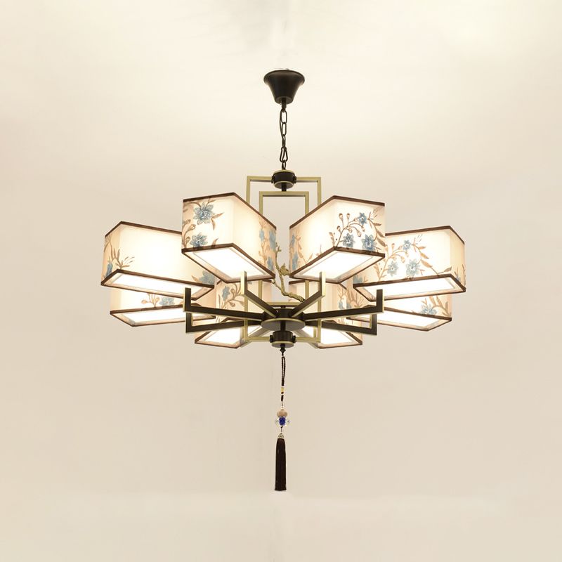 Broderie rustique tissu lustre en suspension d'éclairage pour le salon