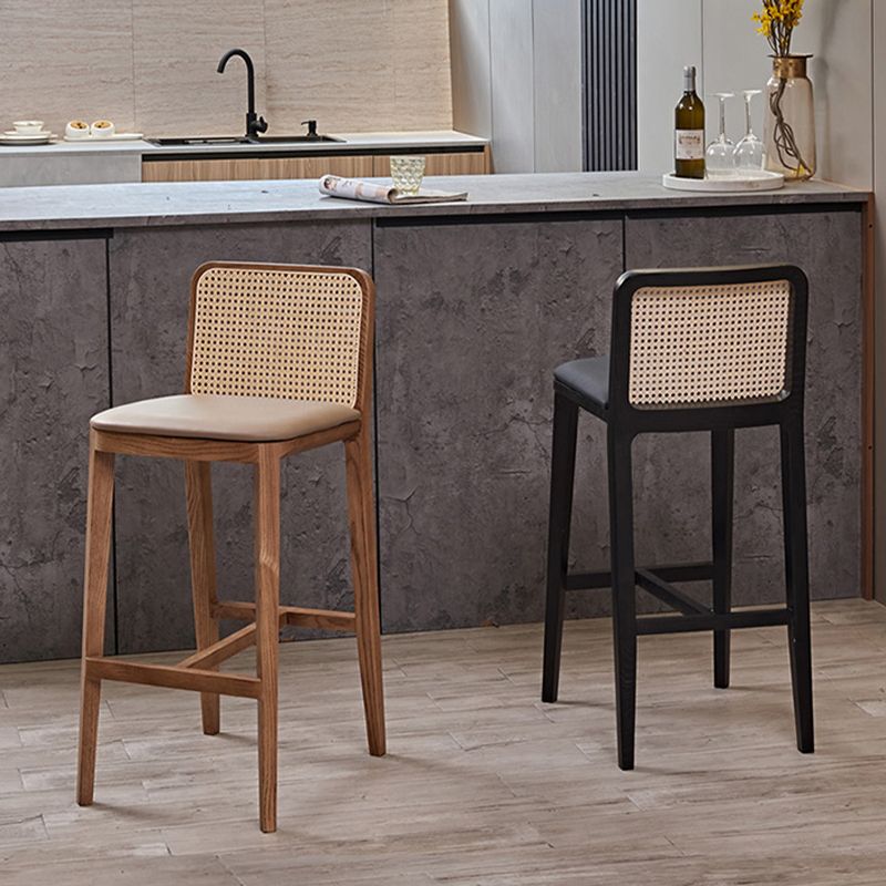 Solid Wood Dining Stools Faux Leather Bar Stools with Footrest