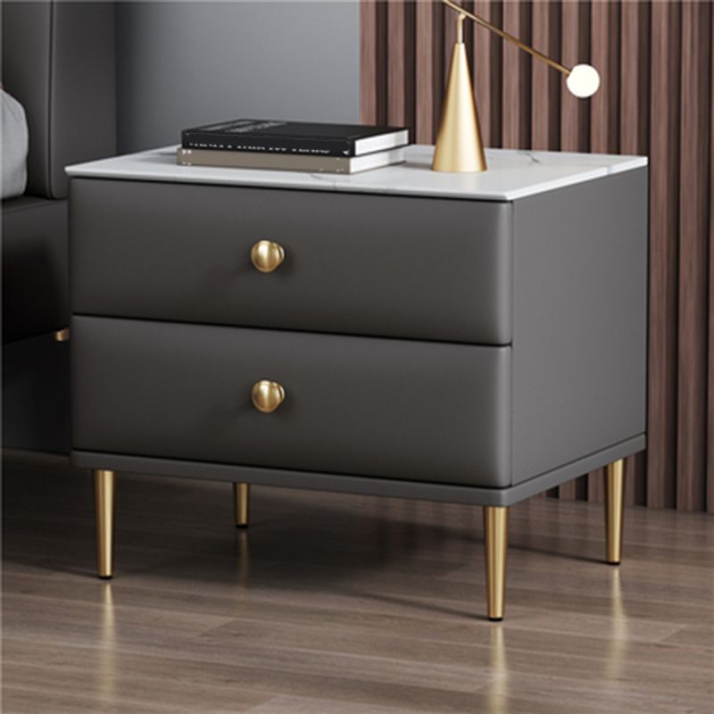 Modern Stone Top Nightstand 2 - Drawer Nightstand with Gold/Black Legs