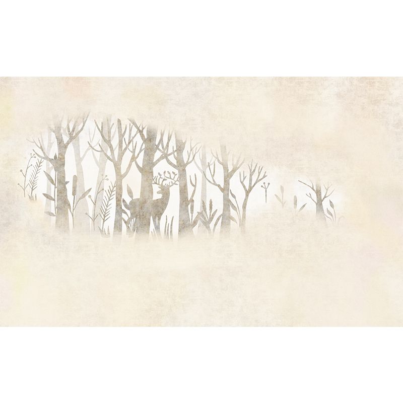 Beige Creative Wall Covering Murals Customized Wild Deer and Foggy Mirror Wall Art for Home Decor