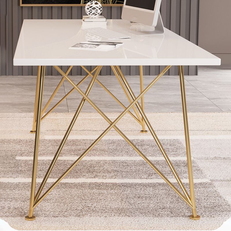 Rectangular Glam Writing Desk White Wooden Writing Desk with Metal Legs