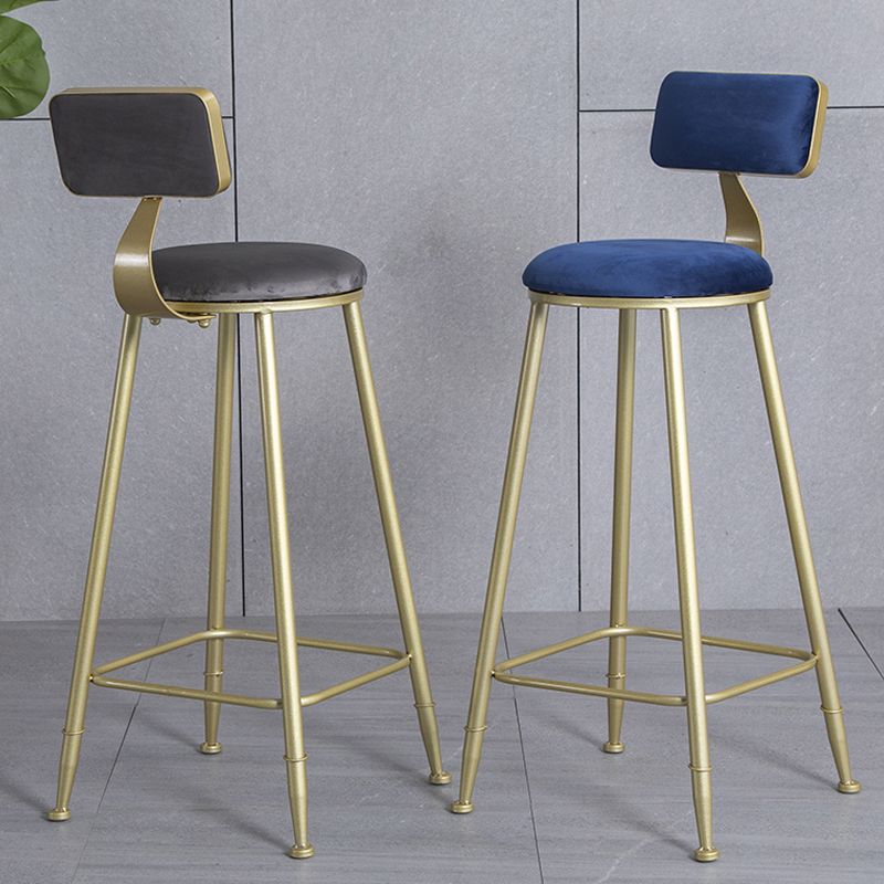 Nordic Style Upholstered Counter Height Stool Low Back Barstool with Metal Legs