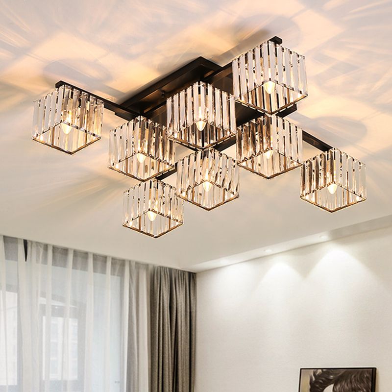 Cube Living Room Flush Mount Light Clear Crystal 8 Bulbi Simplicity Flush Mount Ceiling Light