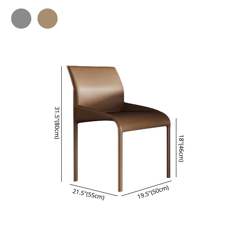 Designer Style Leather Dining Room Side Chair Solid Back Single Dining Chair