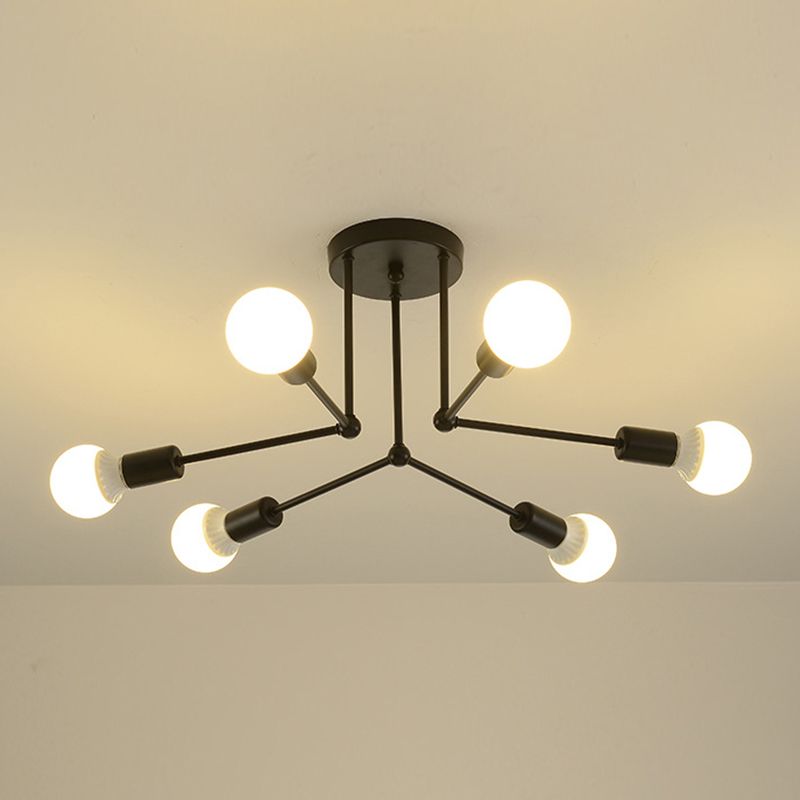 Sputnik Metal Ceiling Light Fixture Loft Style Bedroom Semi Flush Ceiling Light