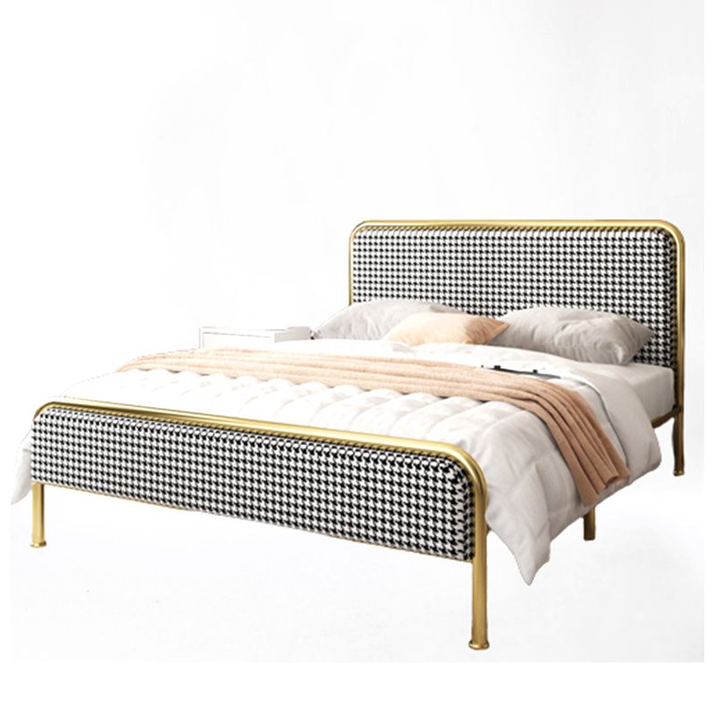 Glam Platform Bed Iron Frame Standard Bed with Rectangular Headboard