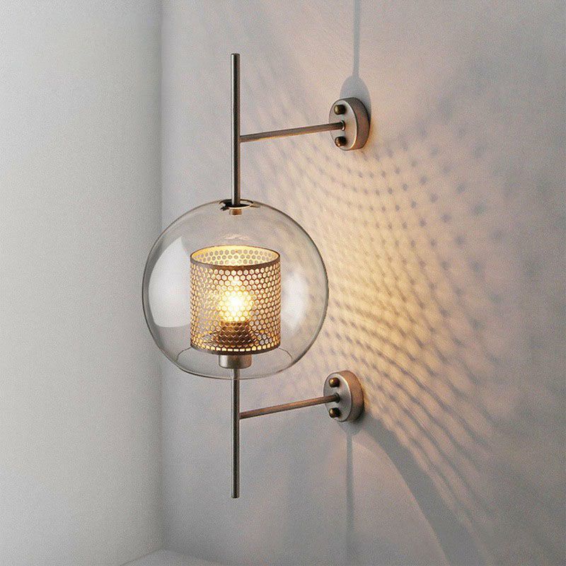 Metal Mesh Screen Wall Light Sconce Minimalist 1-Head Wall Mount Lamp with Clear Glass Shade