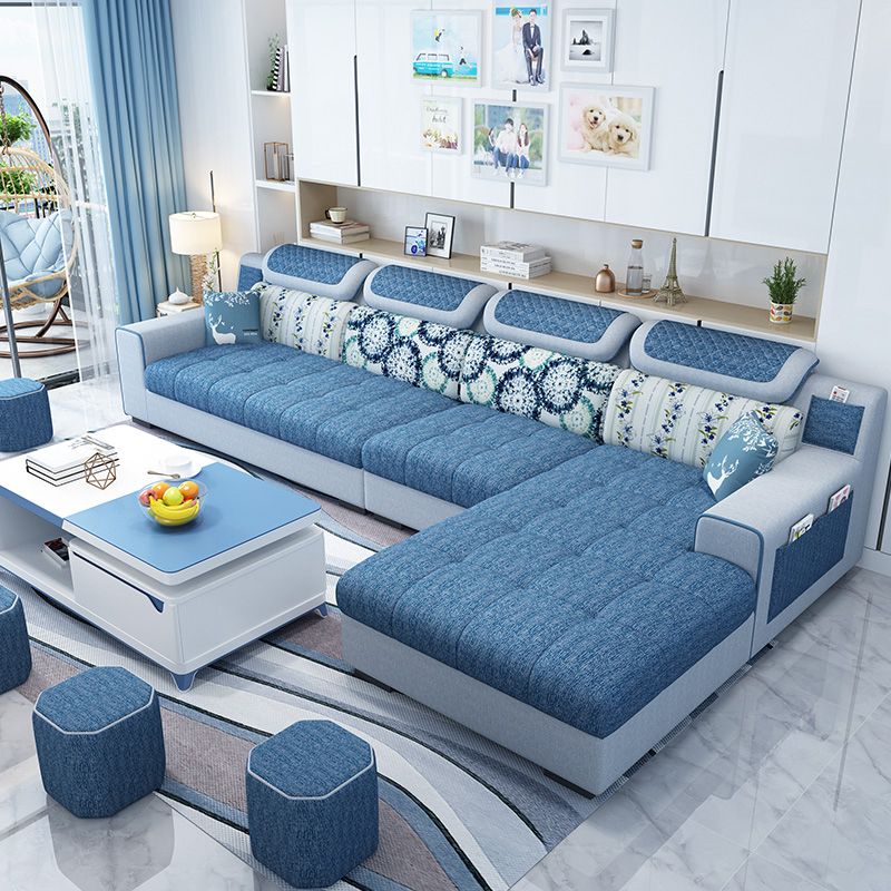Recessed Arm L-Shape Modular Furniture Sectionals for Four People