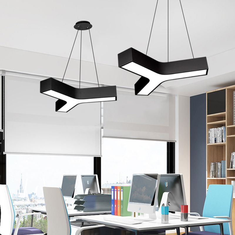 Y-Shape Pendant Light Fixture Modern Style Metal LED Office Hanging Pendant Light in Black