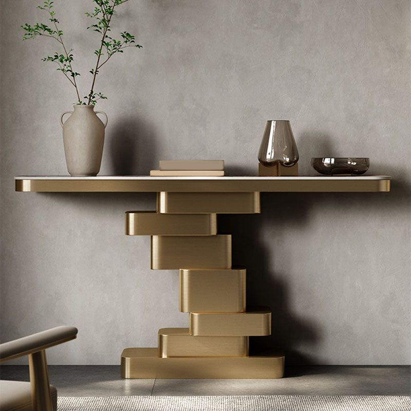 Glam Rectangle Console Table Stone Console Accent Table for Hall