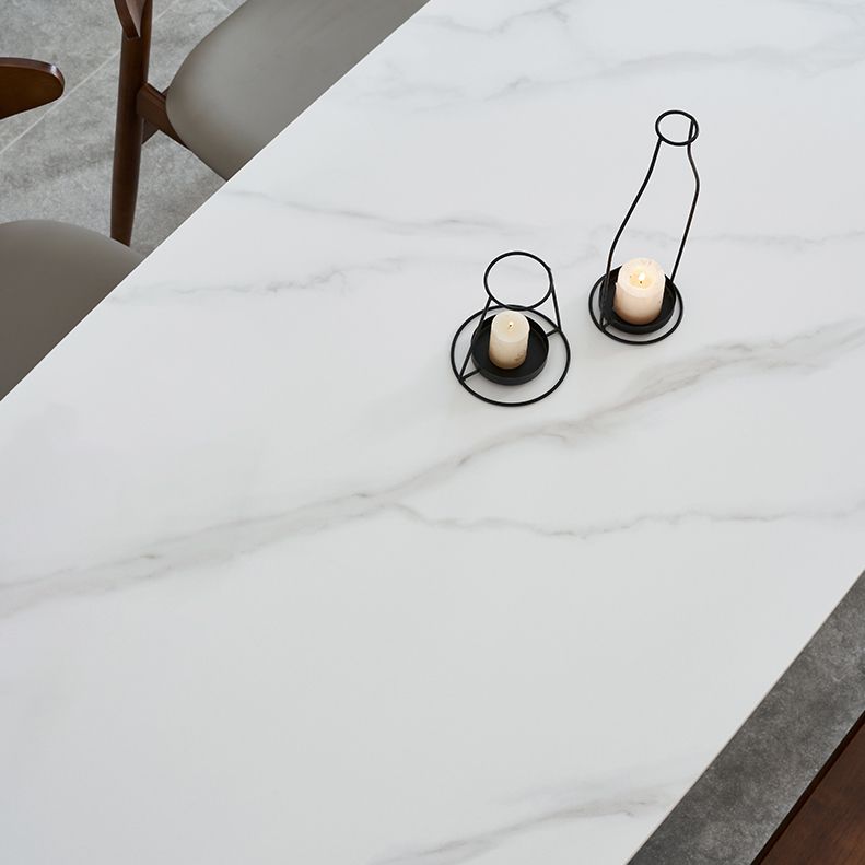 Modern Rectangle Sintered Stone Dining Table with Wooden Base White Dining Table for Restaurant