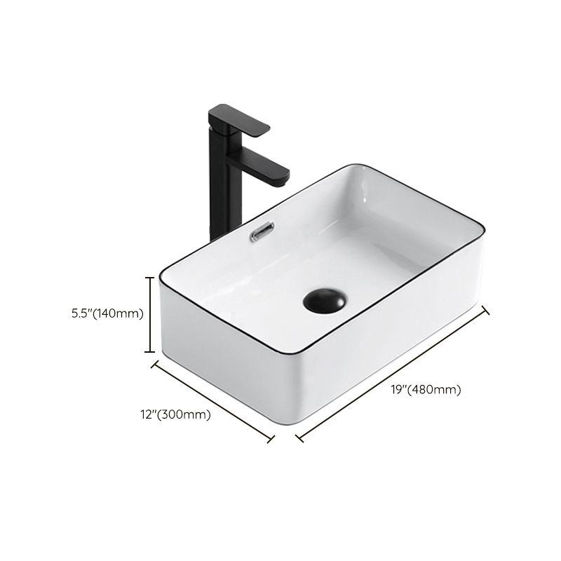 Modern Bathroom Sink Porcelain Rectangular with Overflow and Drain Assembly Basin Sink