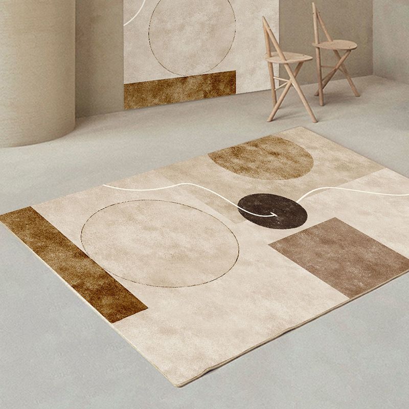 Brown Tone Rug Industrial Style Living Room Carpet Polyester Washable Area Rug
