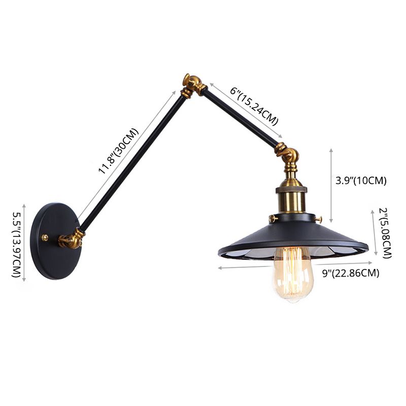 Armlänge Verstellbarer industrieller Stil Metall Wandlampe Untertasse Schatten Vintage Leuchte für Schlafzimmer