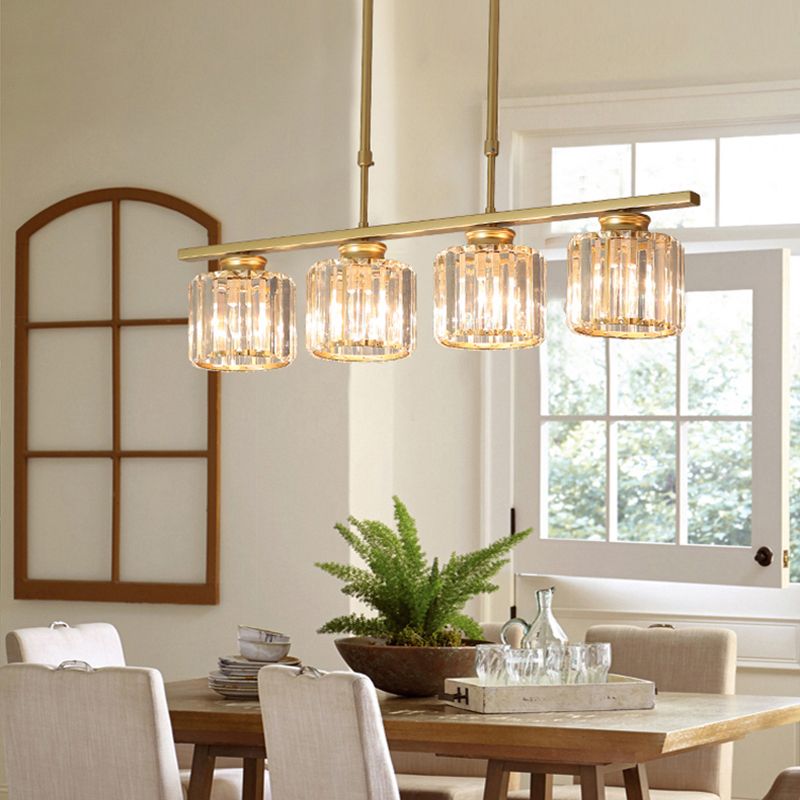 Modern Simple Island Pendant Cylinder Crystal Shade Island Light for Restaurant