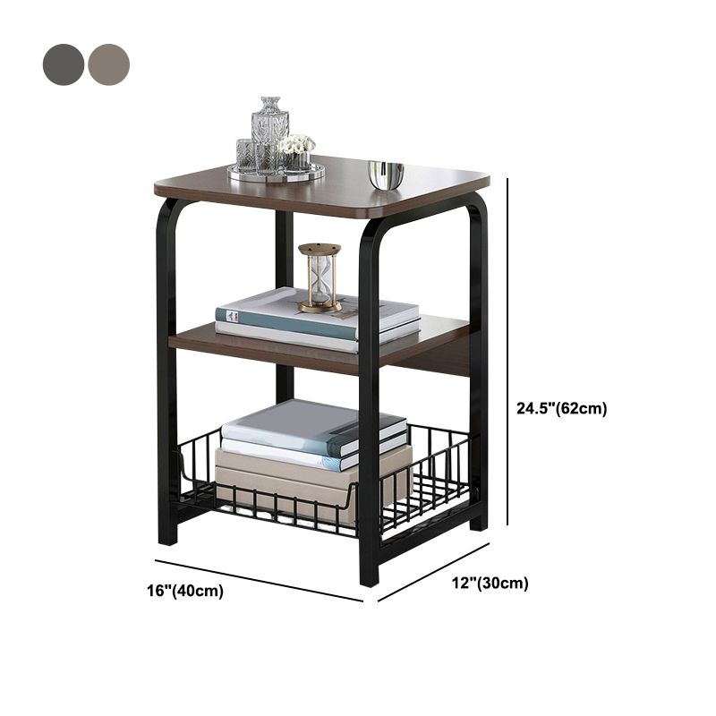 Modern Nightstand with Shelf 12" Wide Metal Night Table with Basket