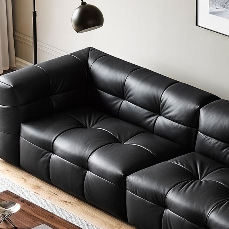 Contemporary Leather Seating Tufted Square Arm Sofa for Living Room