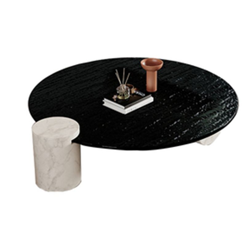 Modern Marble 2 Legs Coffee Table Round Glass Top Cocktail Table in Clear
