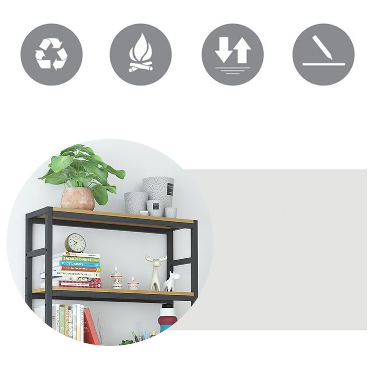 Industrial Wall Unit Bookshelf Black Steel Frame Natural Manufactured Wood Shelf Bookshelf