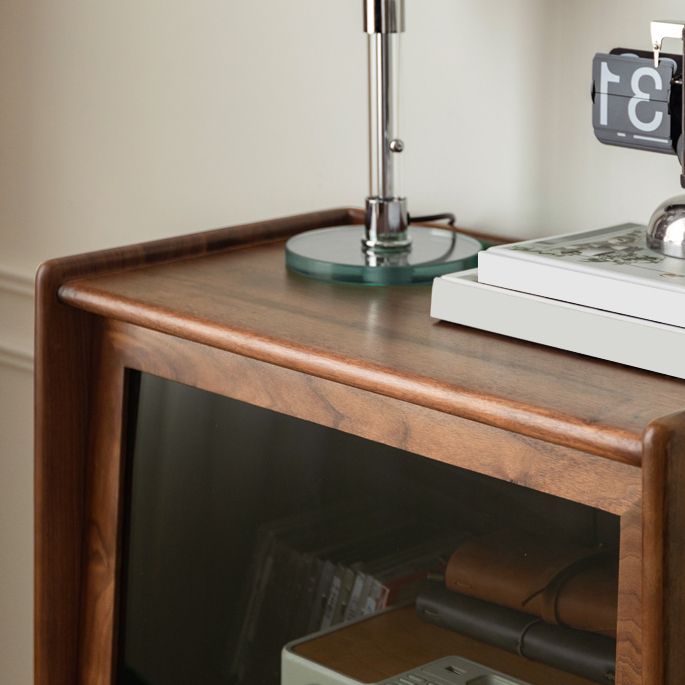 Modern Living Room Floor Cabinet Solid Wood Glass Doors with Lighting