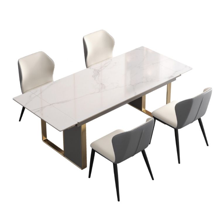 Scandinavian Sintered Stone Dining Room Set with Rectangle Table and Self-StoringLeaf Dining Set