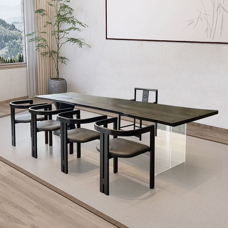 Contemporary Style Solid Black Wood Dining Table with Chairs