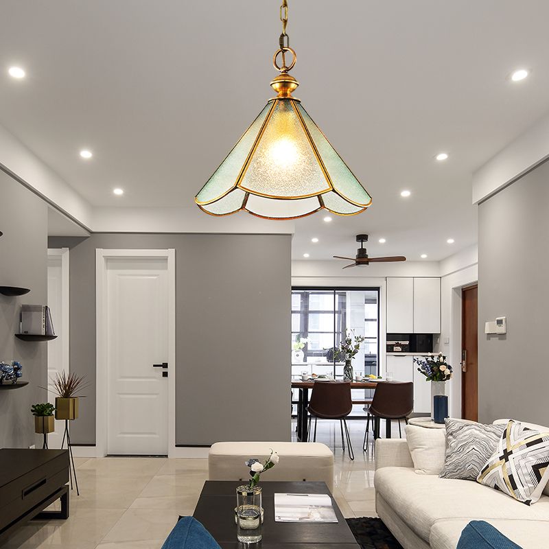 12"/16" Wide 1 Bulb Cone Pendant Lighting Simple Style Brass Frosted Glass Hanging Lamp Fixture