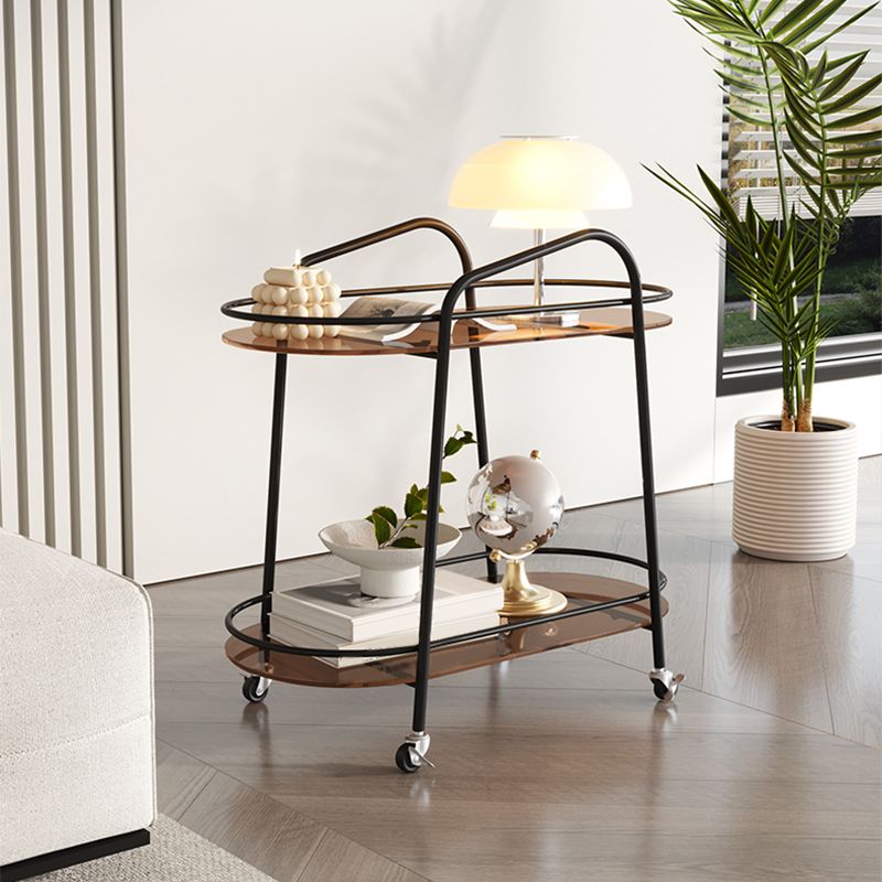 Modern Double Tier Corner Table Glass Side End Table with Storage