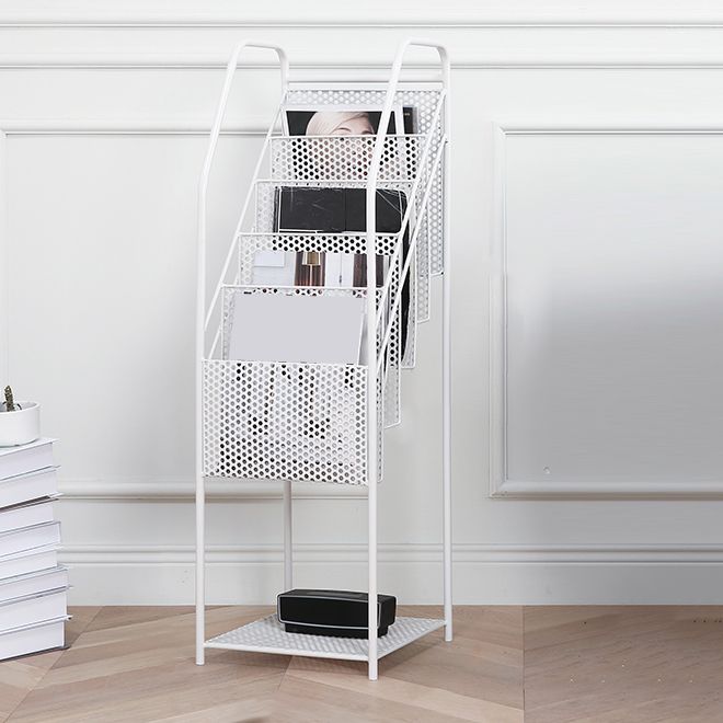 Modern Metal Bookshelf Geometric Closed Back Vertical Bookcase in Burnish