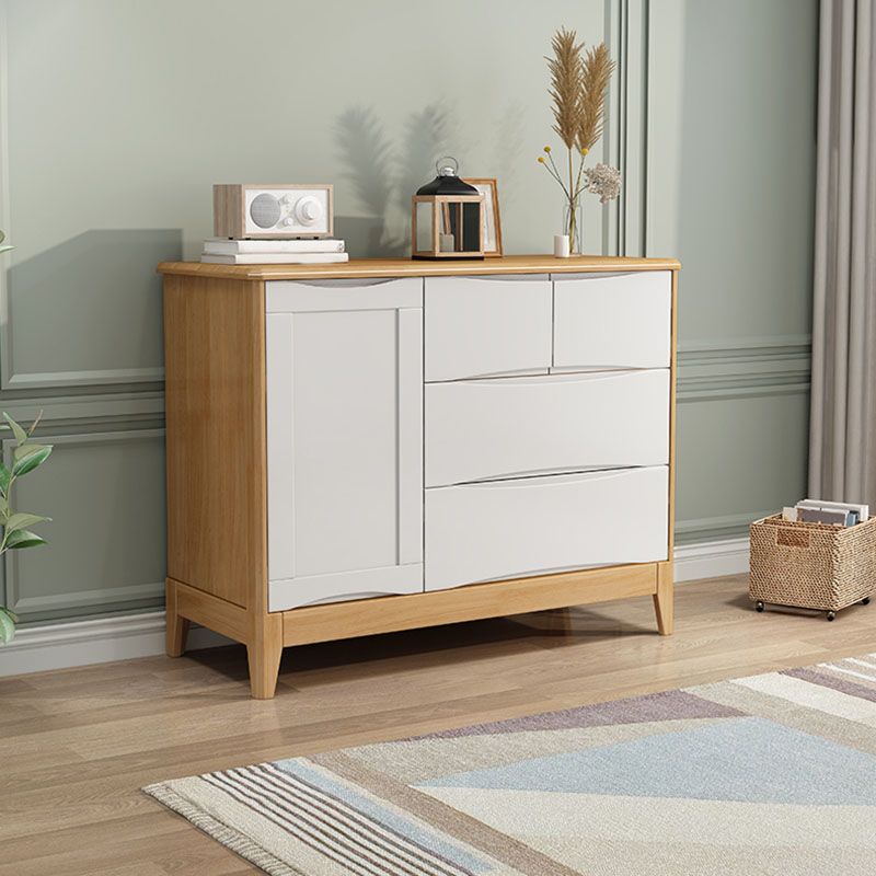 Contemporary Rubber Wood Storage Chest Horizontal Chest with Drawers