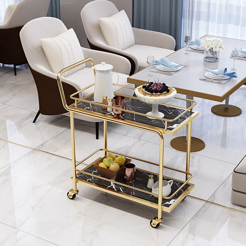 33.86" High Modern Style Rolling Prep Table Stone Prep Table for Dining Room