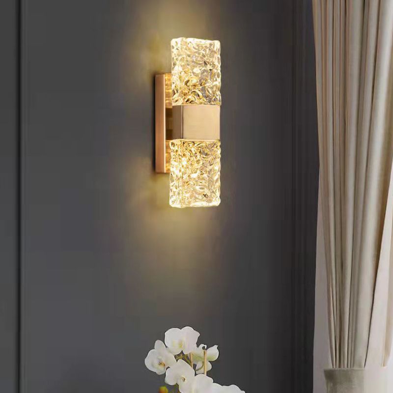 Minimalist Rectangle Sconce Light Fixture Crystal LED Bedroom Wall Light Sconce in Gold