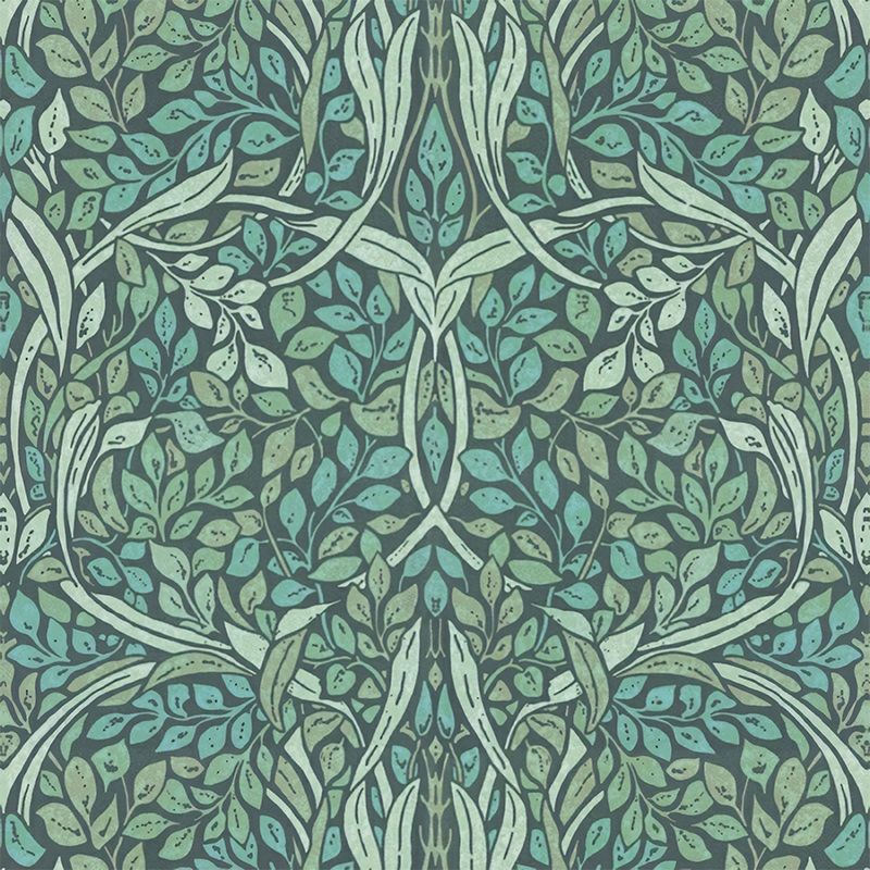 Green Leafy Mural Wallpaper Stain Resistant Tropical Living Room Wall Covering, Non-Woven