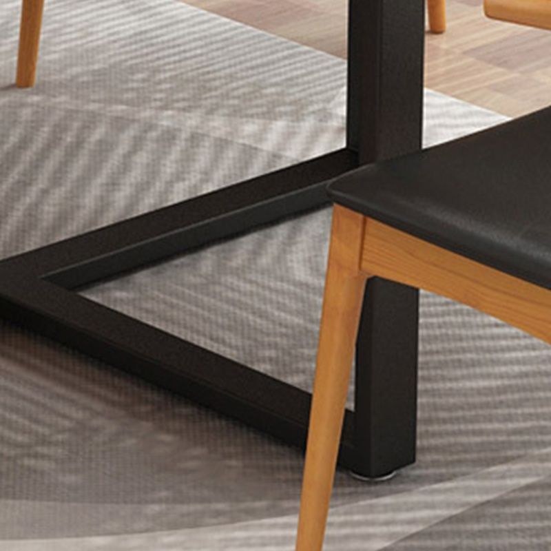 Modern Round Dining Table for Home Brown Solid Wood Table with Metal Base