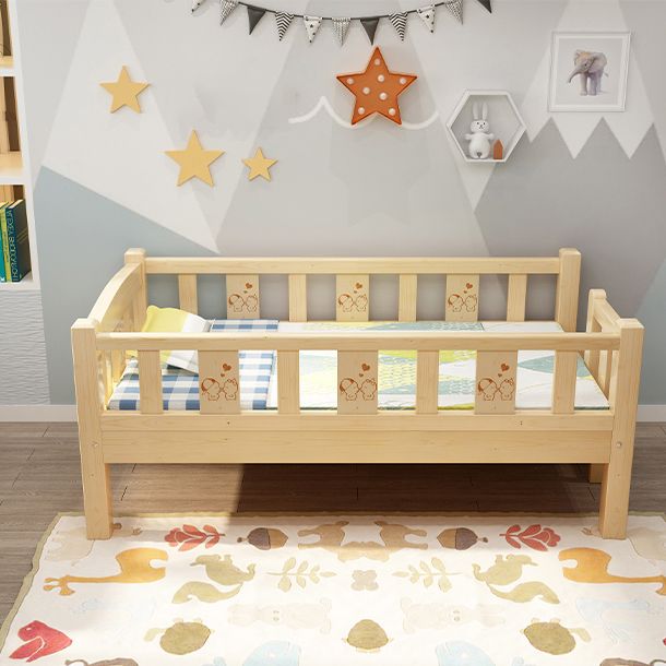 Glam Style Solid Wood Nursery Bed with Mattress and Guardrail