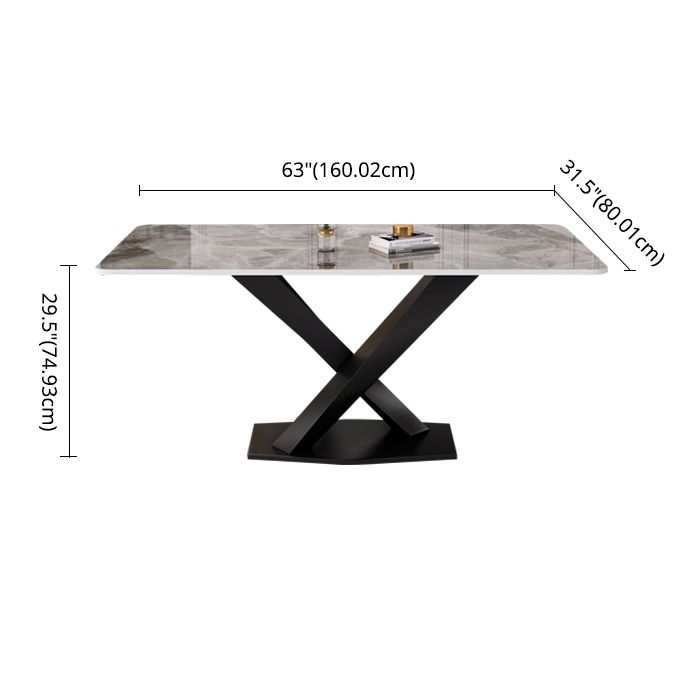 Modern Grey Sintered Stone Table Set of 5/7 with Rectangle Table Dining Set with PU Leather Chairs