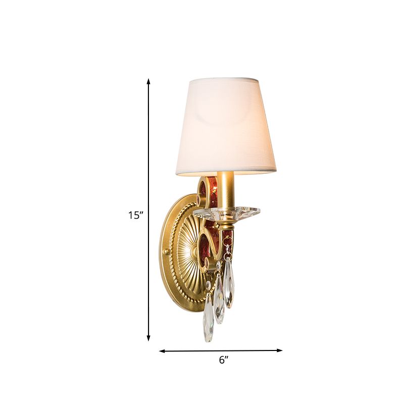 1 Bulb Sconce Light Fixture Traditional Gold Conical Living Room Wall light with/without Fabric Shade