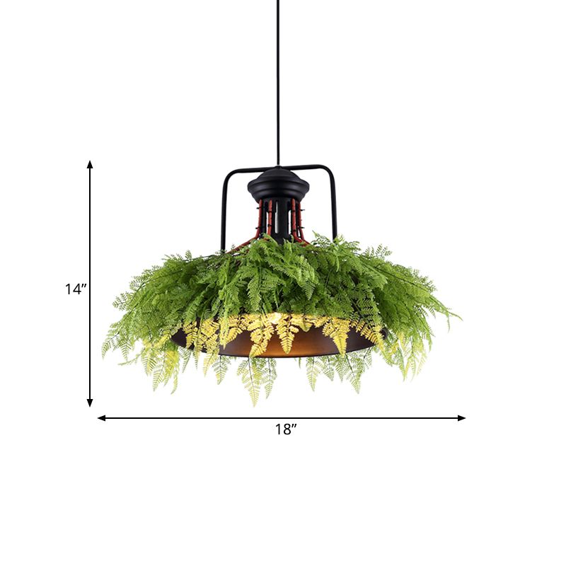 Barn Metal Plant Suspension Pendant Antique 18"/21.5" W 1 Head Restaurant LED Ceiling Light in Black