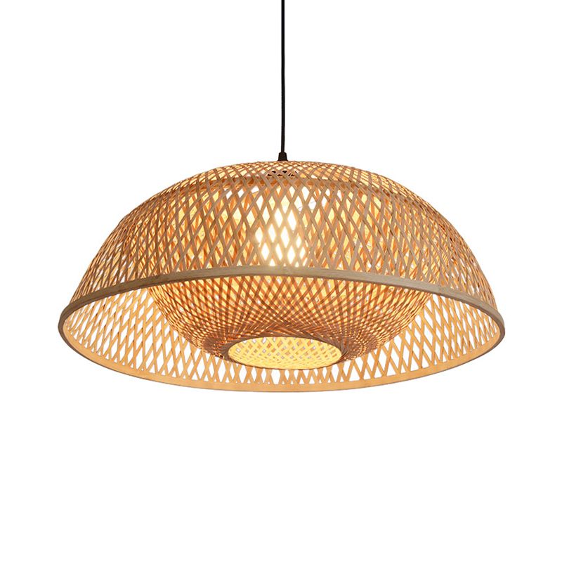 Dome Pendant Lighting Tradition Bamboo 1 Bulb 18"/23.5" Wide Wood Hanging Lamp Kit