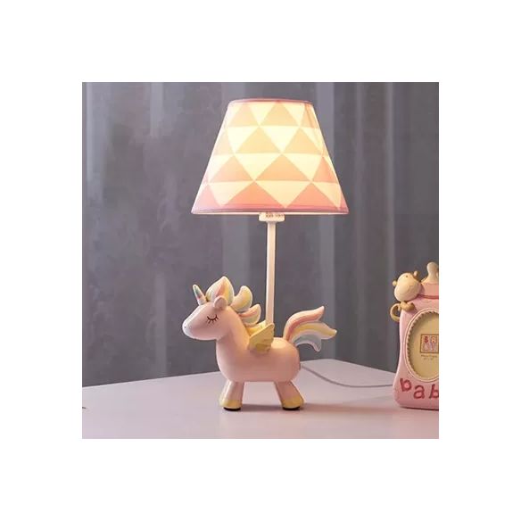 Animal Unicorn Desk Lamp Resin 1 Light Pink Desk Light with Fabric Shade for Girls Bedroom