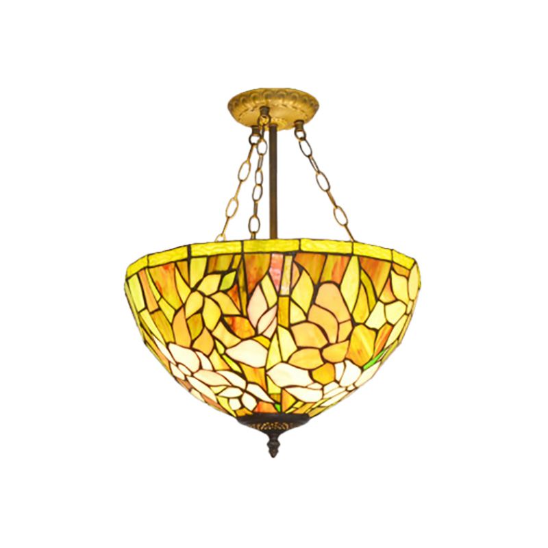 Tiffany élégant pétale plafond pendentif vitrail jaune lustre pour salle à manger